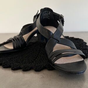 Elegant Leather  Black Women's Sandals
